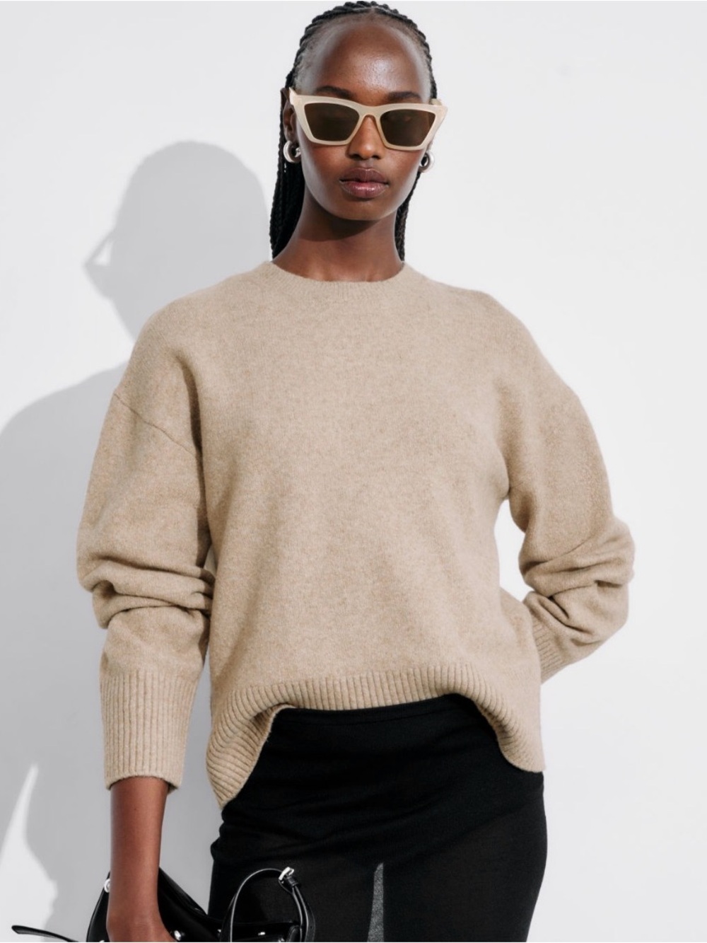 Zara NWT Beige Oatmeal Oversized Crewneck Sweater Size S Wool Blend